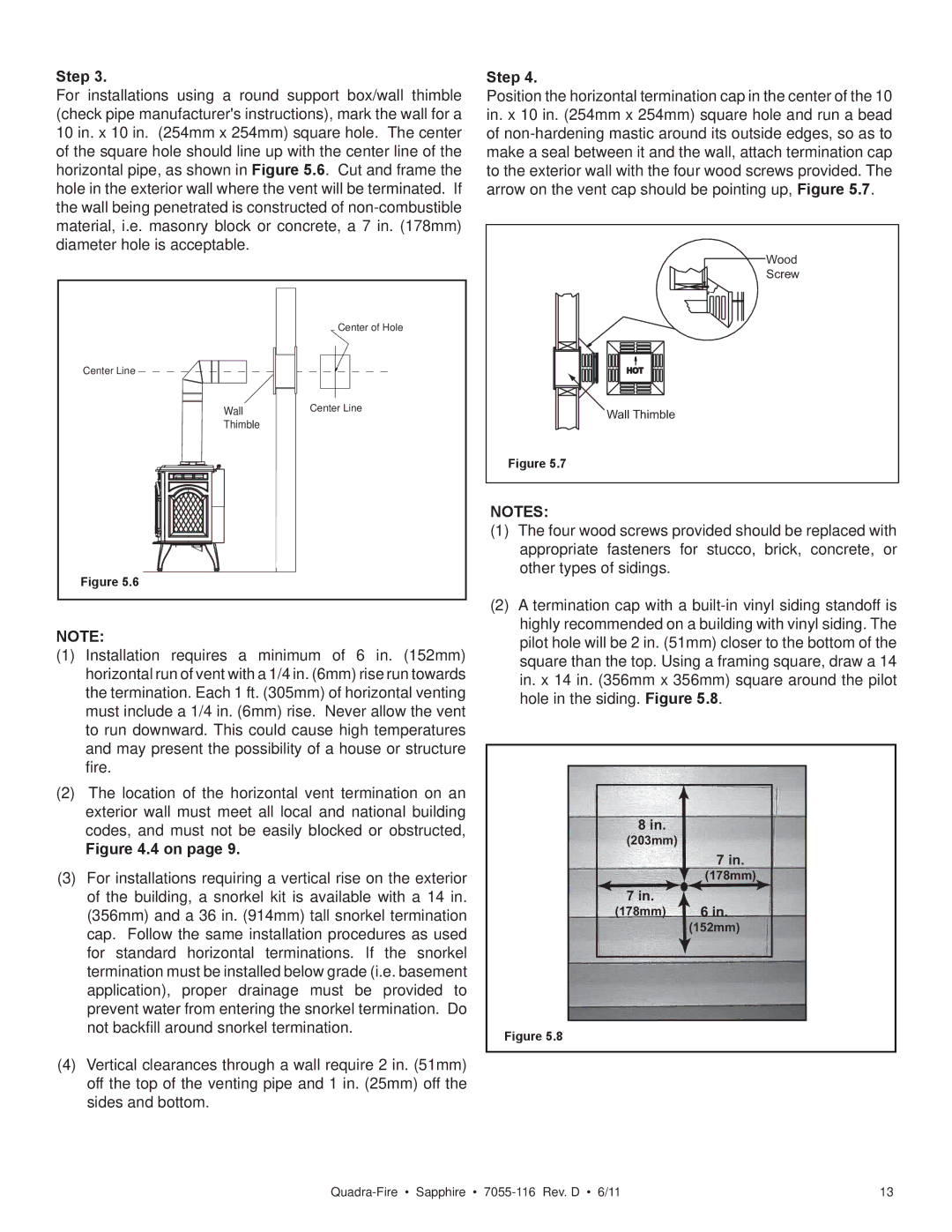 Quadra-Fire SAPPHIRE-D-MBK, SAPPHIRE-MBK, SAPPHIRE-D-PMH, SAPPHIRE-D-CSB owner manual 203mm 