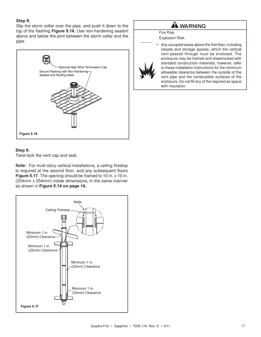 Quadra-Fire SAPPHIRE-D-MBK, SAPPHIRE-MBK, SAPPHIRE-D-PMH, SAPPHIRE-D-CSB owner manual Twist-lock the vent cap and seal 