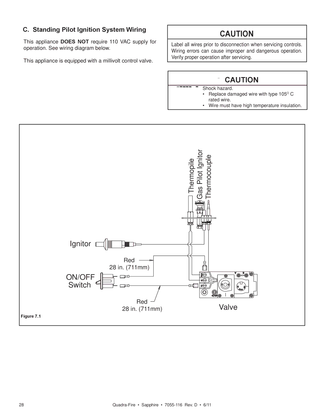 Quadra-Fire SAPPHIRE-MBK, SAPPHIRE-D-MBK, SAPPHIRE-D-PMH Ignitor, Switch, Valve, Standing Pilot Ignition System Wiring 