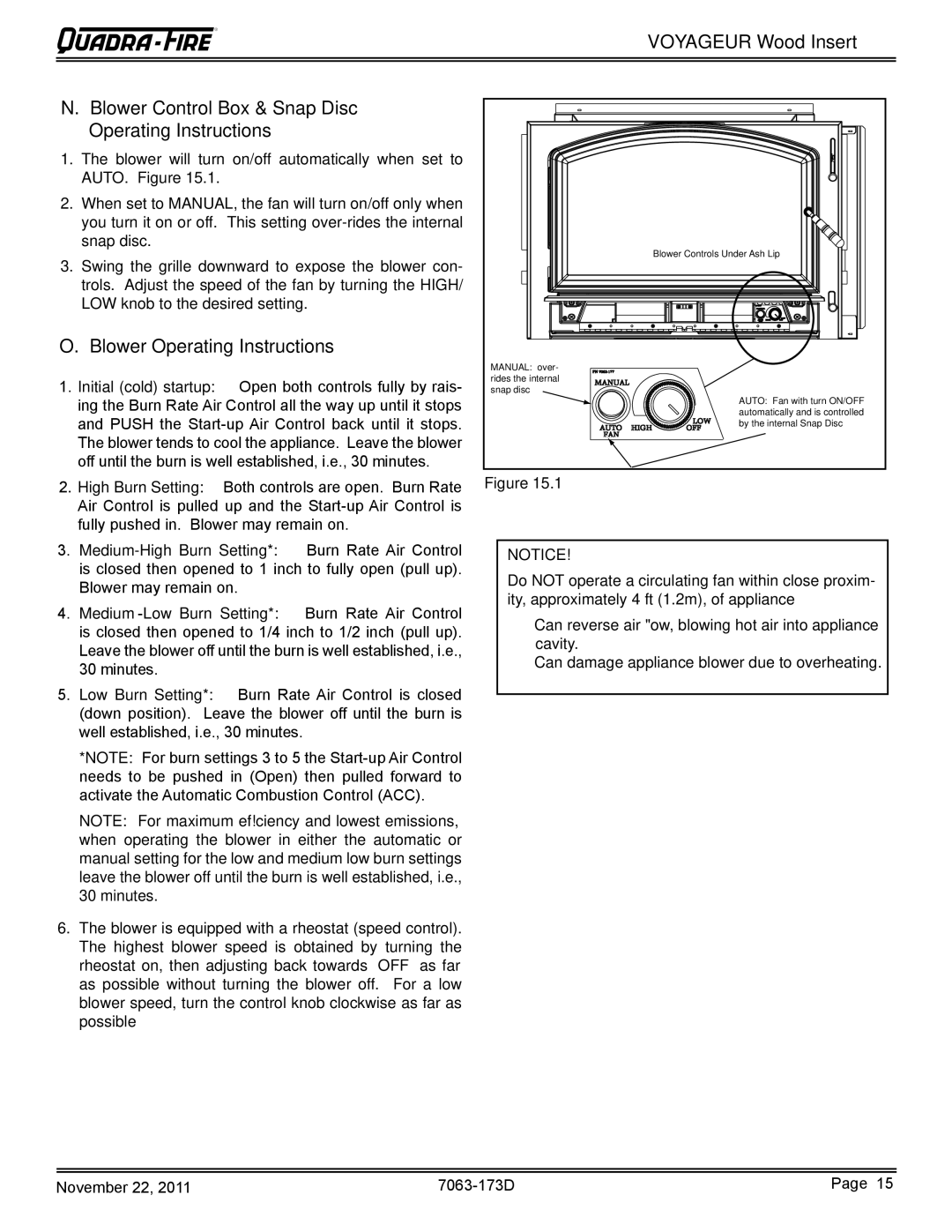 Quadra-Fire VOYAGEUR-MBK, VOYAGEUR-PMH owner manual Blower Operating Instructions 