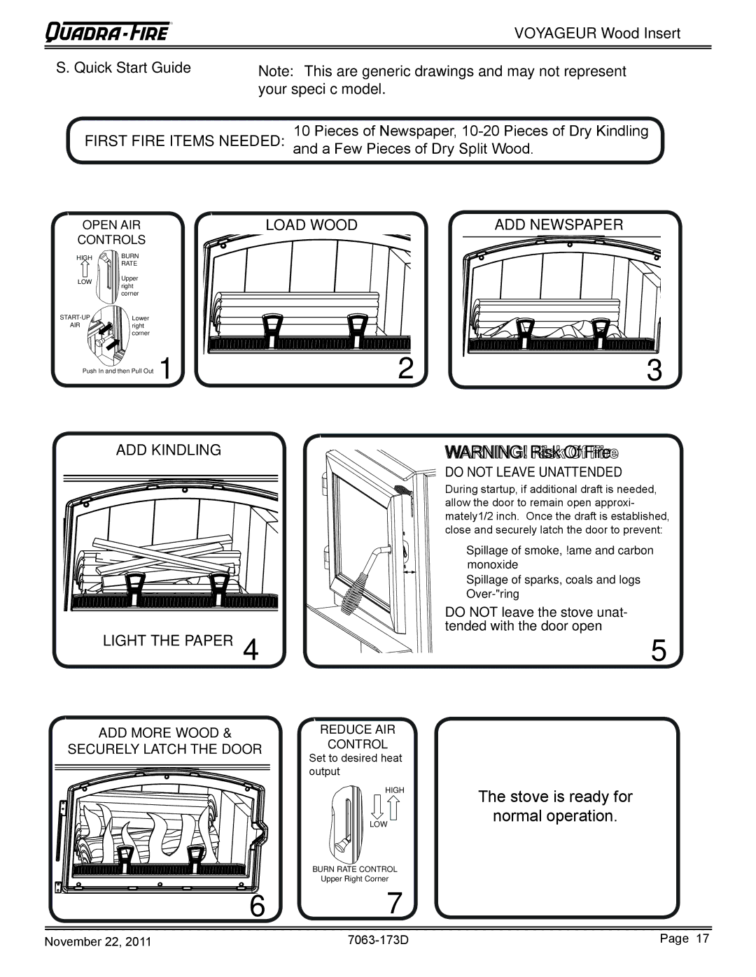 Quadra-Fire VOYAGEUR-MBK, VOYAGEUR-PMH owner manual Voyageur Wood Insert Quick Start Guide, Your speciﬁ c model 