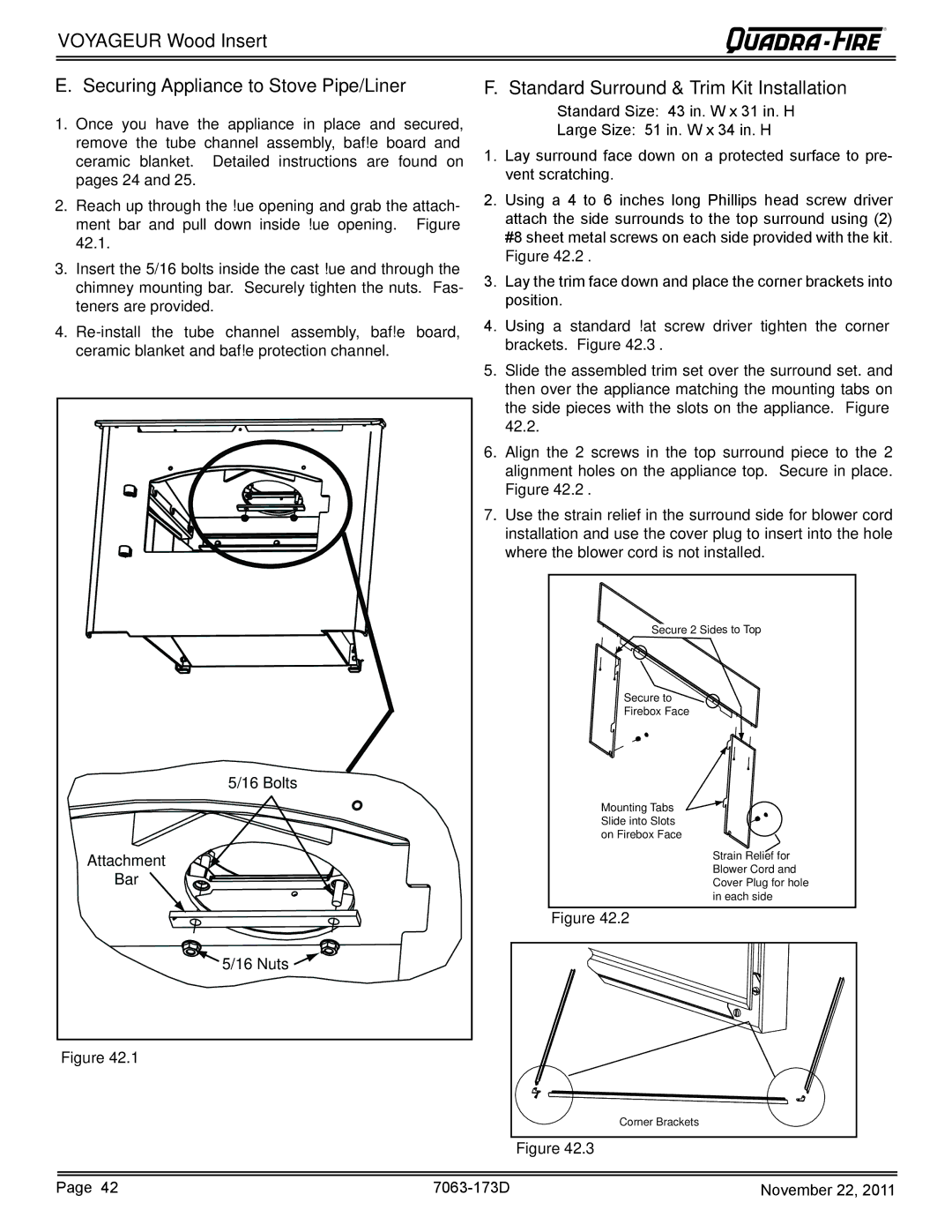 Quadra-Fire VOYAGEUR-PMH, VOYAGEUR-MBK owner manual Voyageur Wood Insert Securing Appliance to Stove Pipe/Liner 