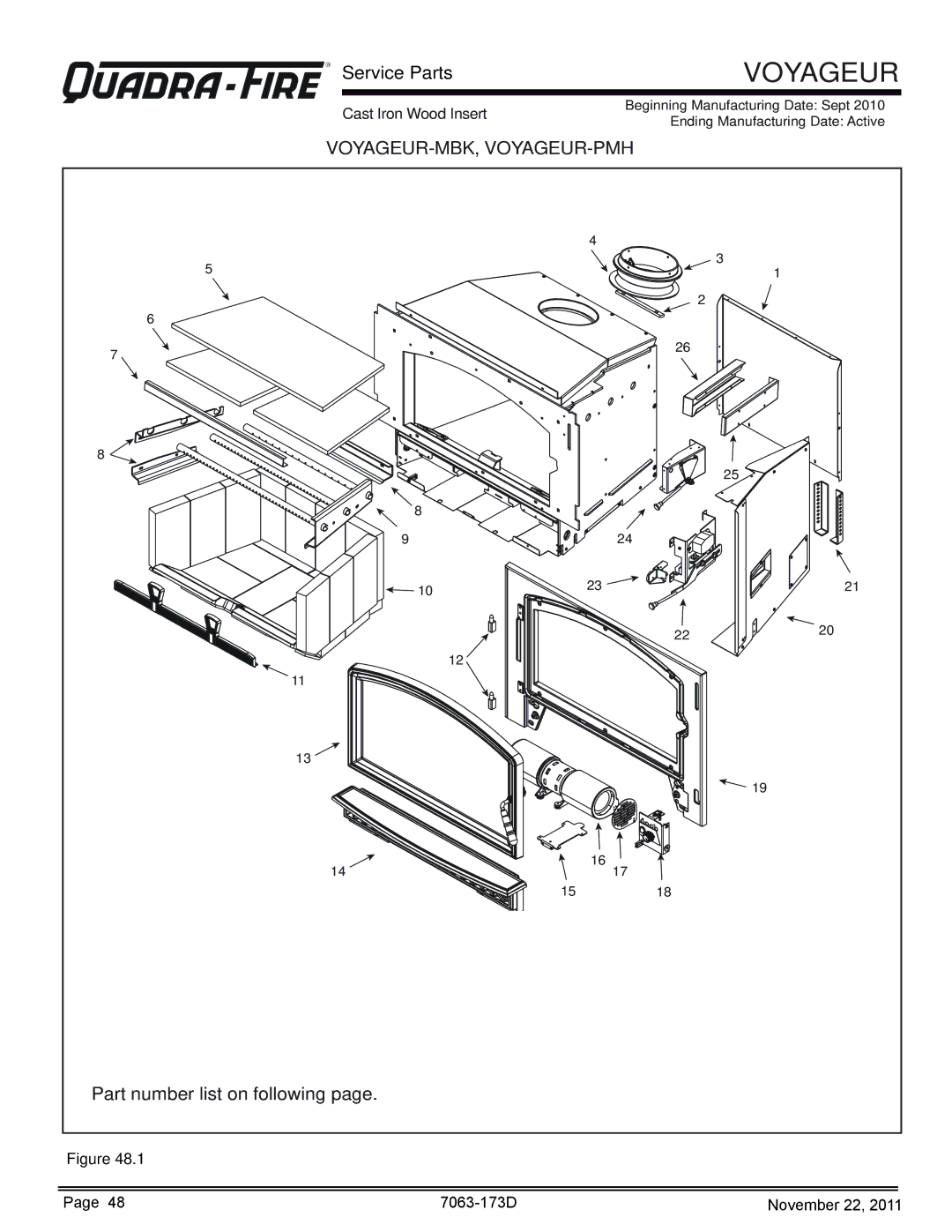 Quadra-Fire VOYAGEUR-PMH, VOYAGEUR-MBK owner manual Voyageur, Cast Iron Wood Insert 