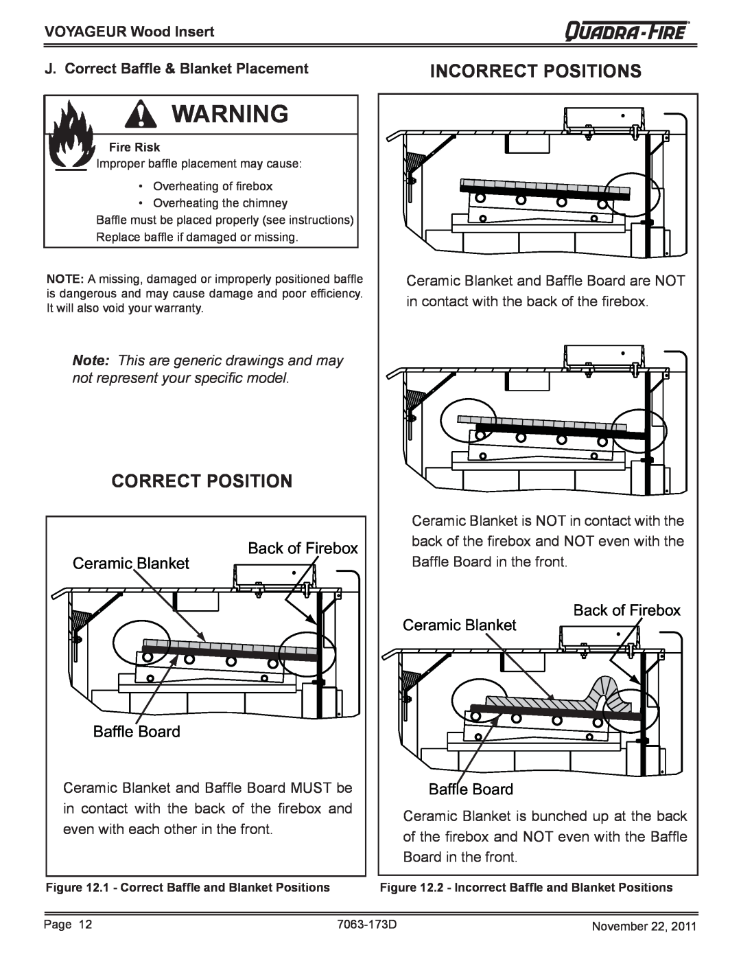 Quadra-Fire VOYAGEUR-PMH, VOYAGEUR-MBK Incorrect Positions, Correct Position, Back of Firebox Ceramic Blanket Baffle Board 