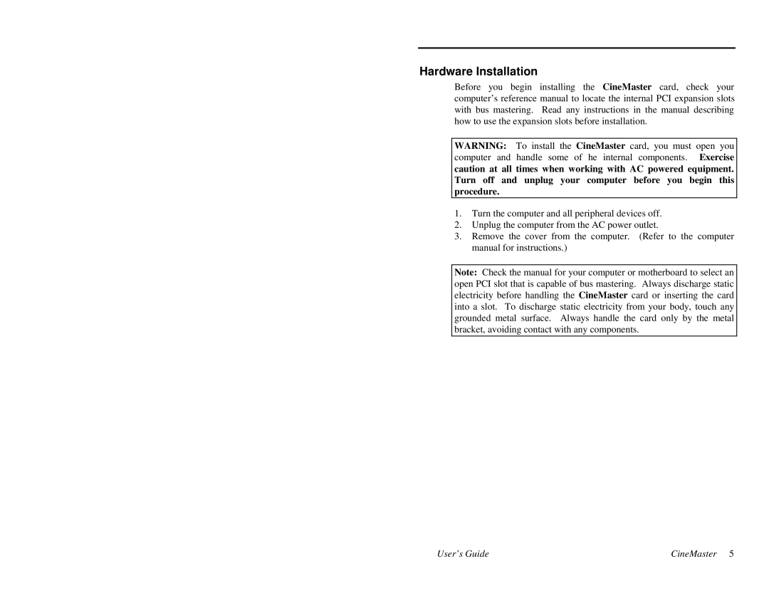 Quadrant tech C-1.2D manual Hardware Installation 