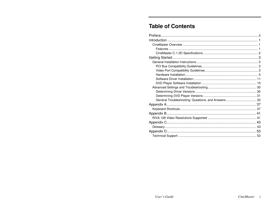 Quadrant tech C-1.2D manual Table of Contents 