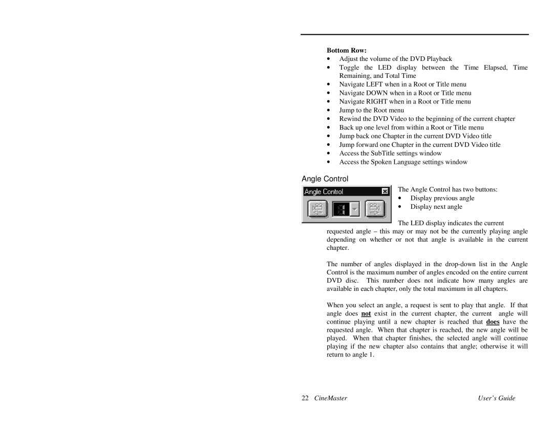 Quadrant tech C-1.2D manual Angle Control, Bottom Row 