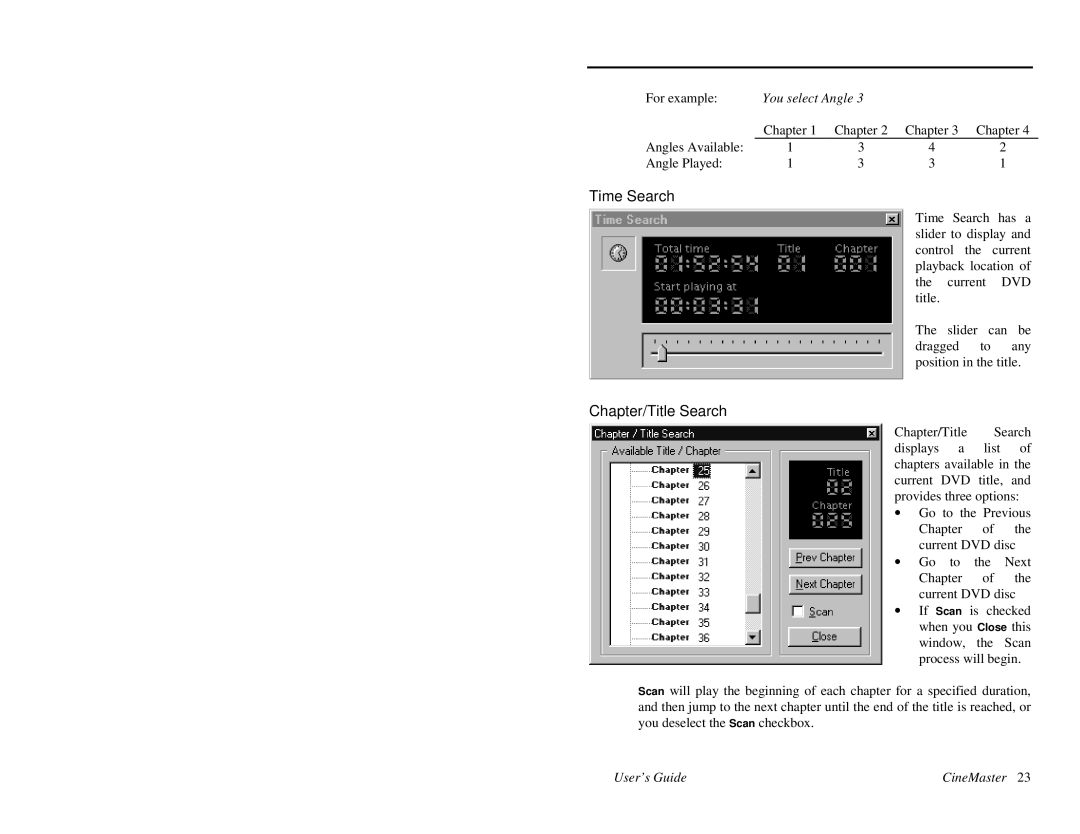 Quadrant tech C-1.2D manual Time Search, Chapter/Title Search 