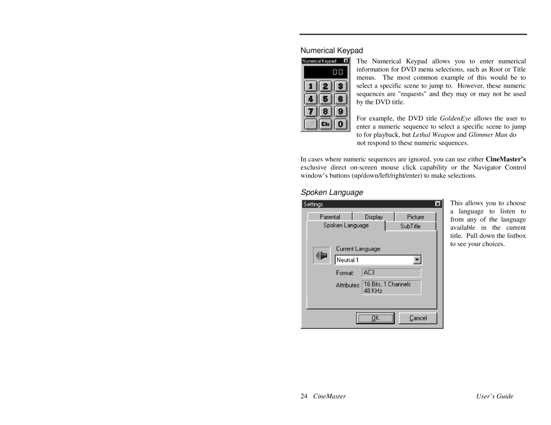 Quadrant tech C-1.2D manual Numerical Keypad, Spoken Language 