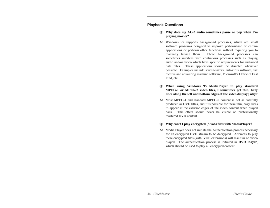 Quadrant tech C-1.2D manual Playback Questions, Why can’t I play encrypted *.vob files with MediaPlayer? 