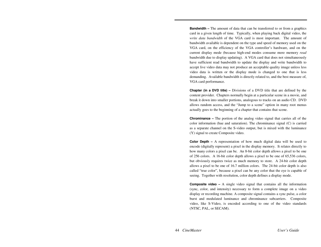 Quadrant tech C-1.2D manual CineMaster User’s Guide 