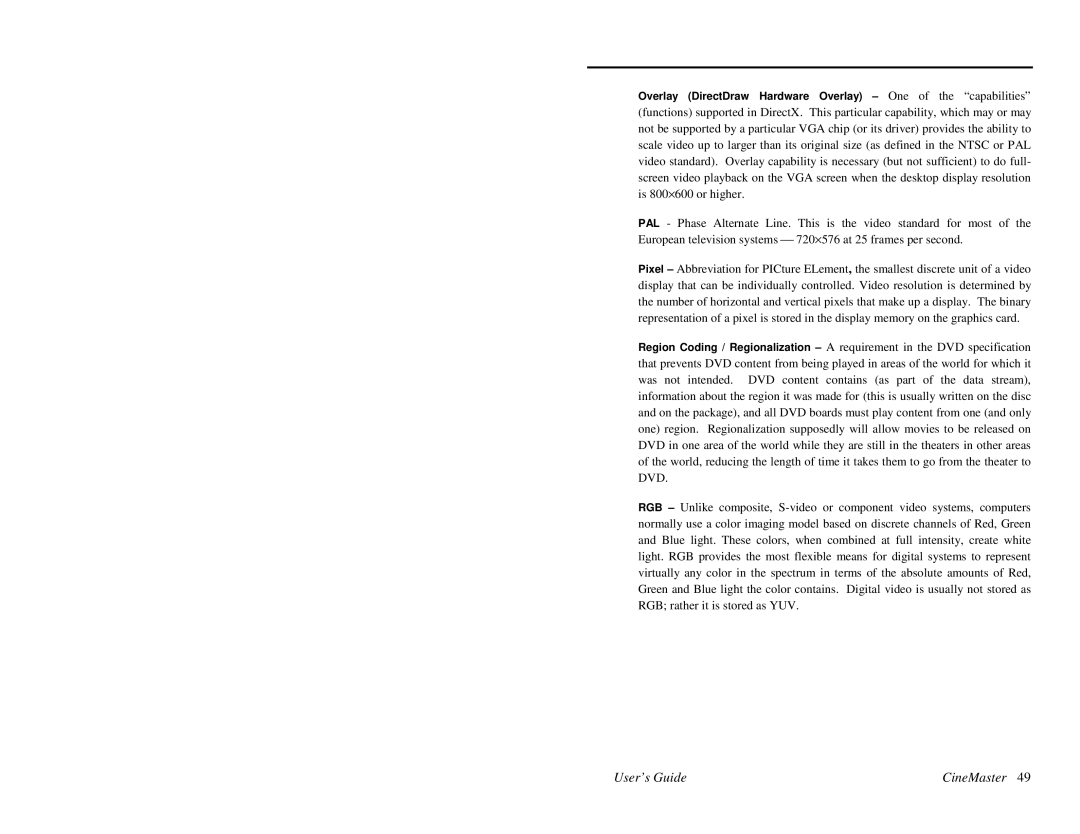 Quadrant tech C-1.2D manual User’s Guide CineMaster 