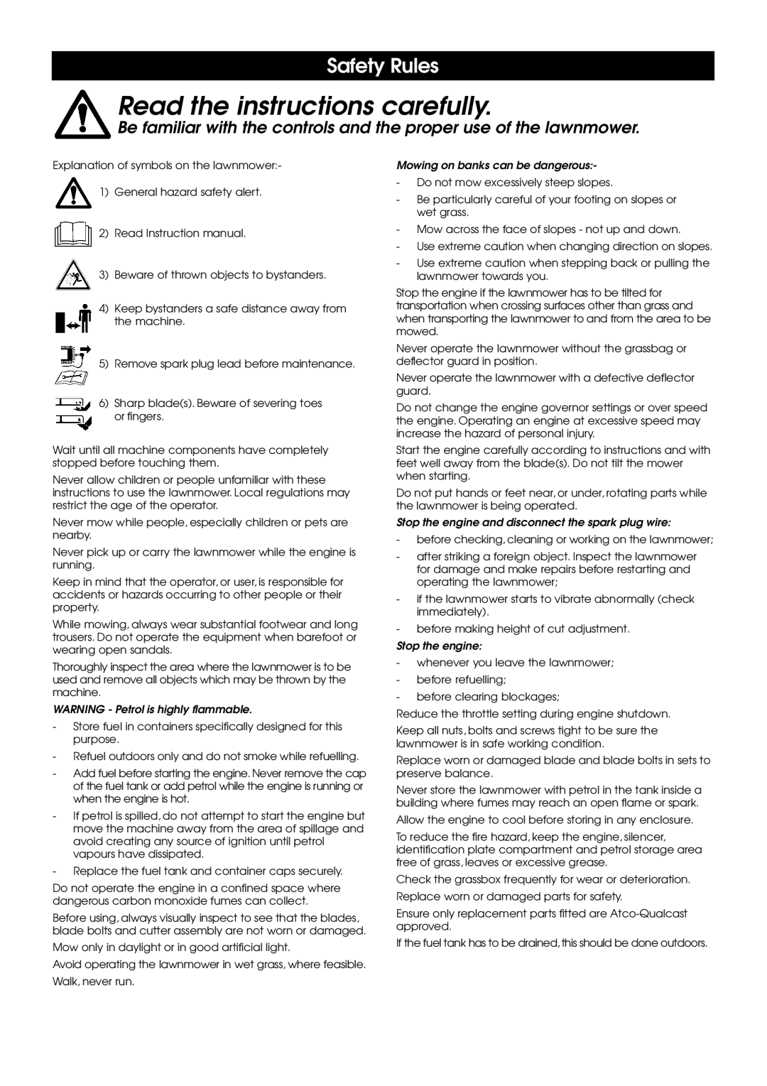 Qualcast 16/18 manual Read the instructions carefully, Safety Rules 