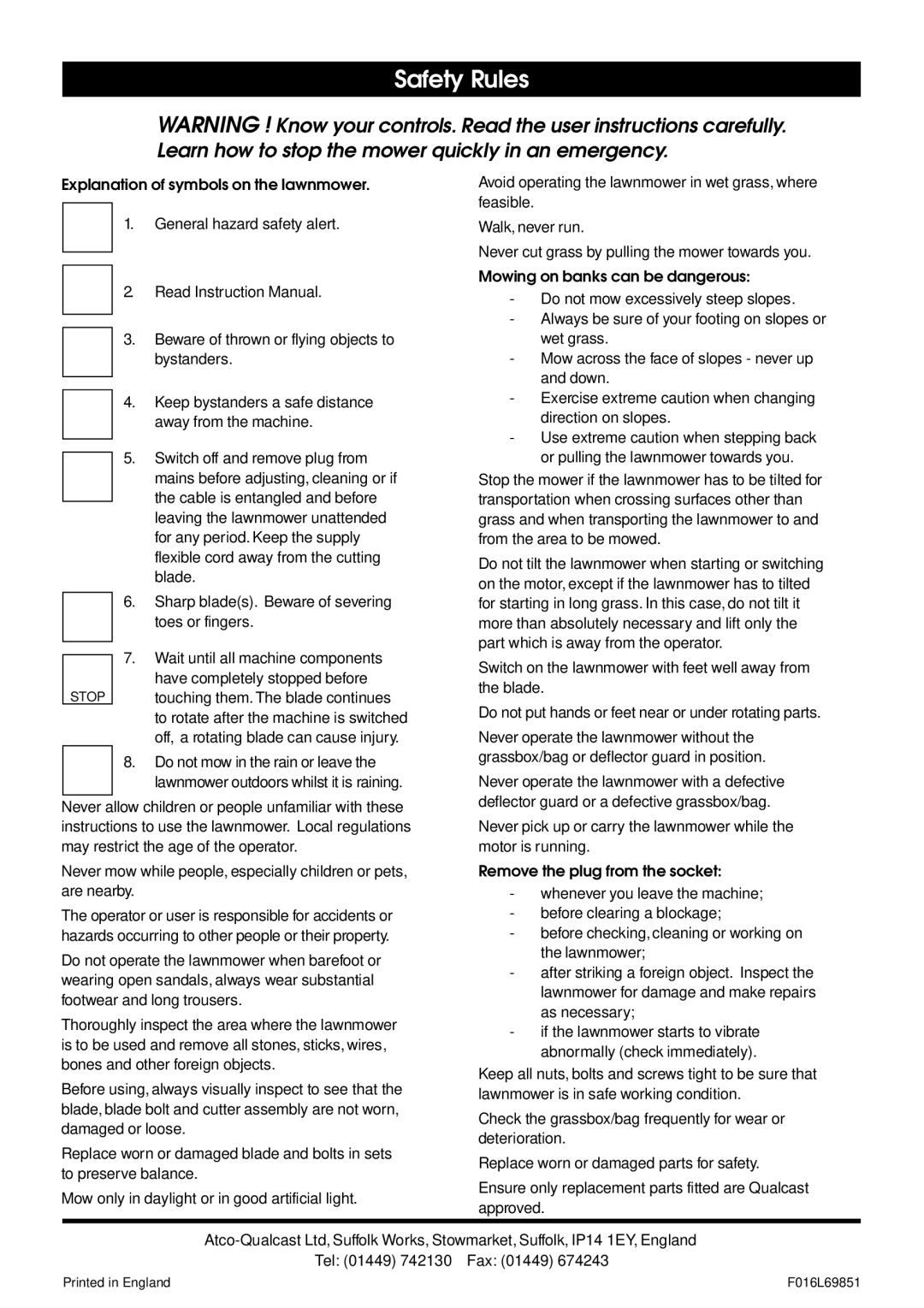 Qualcast Cobra 32 manual Safety Rules 