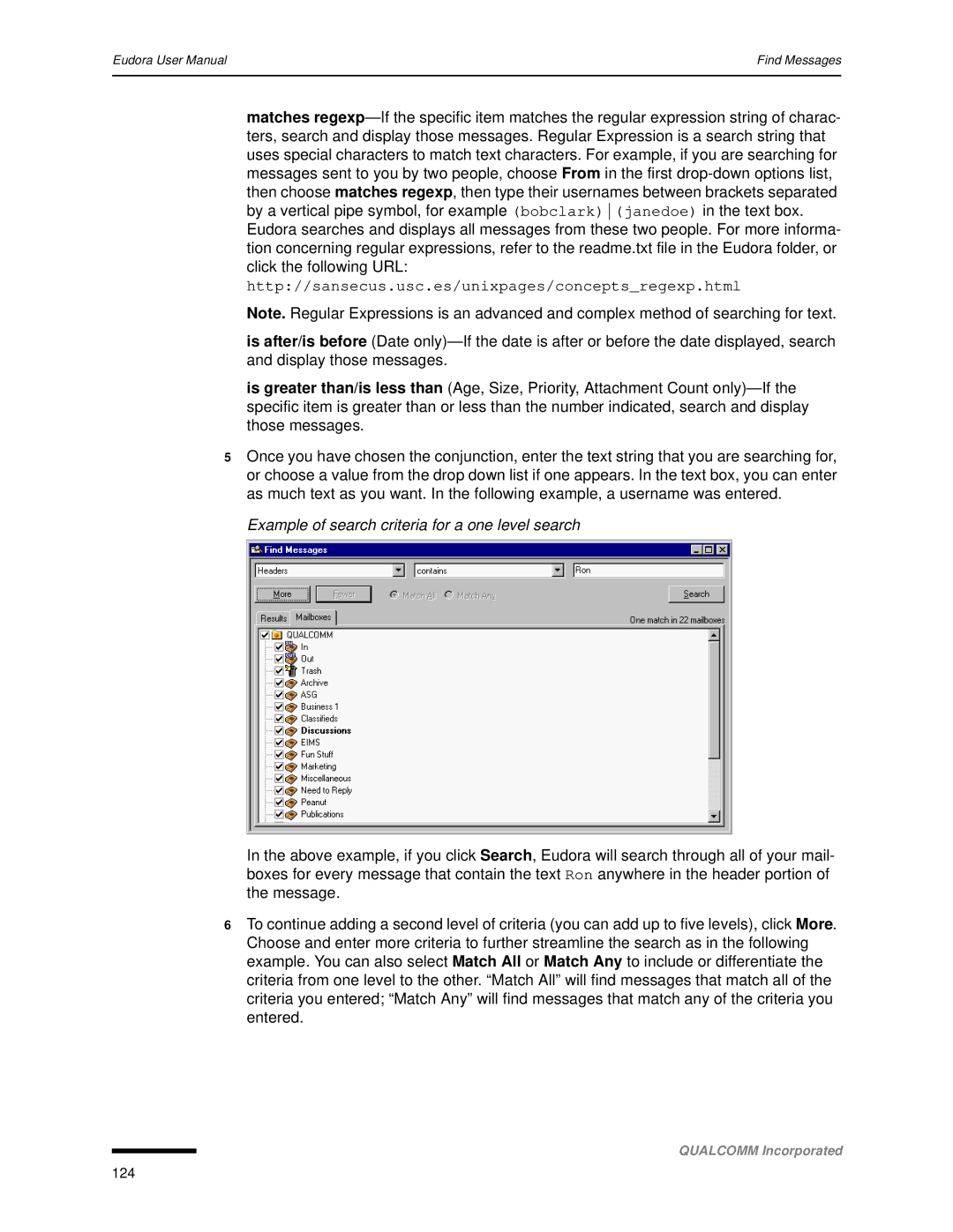 Qualcomm 4.3 user manual Example of search criteria for a one level search 