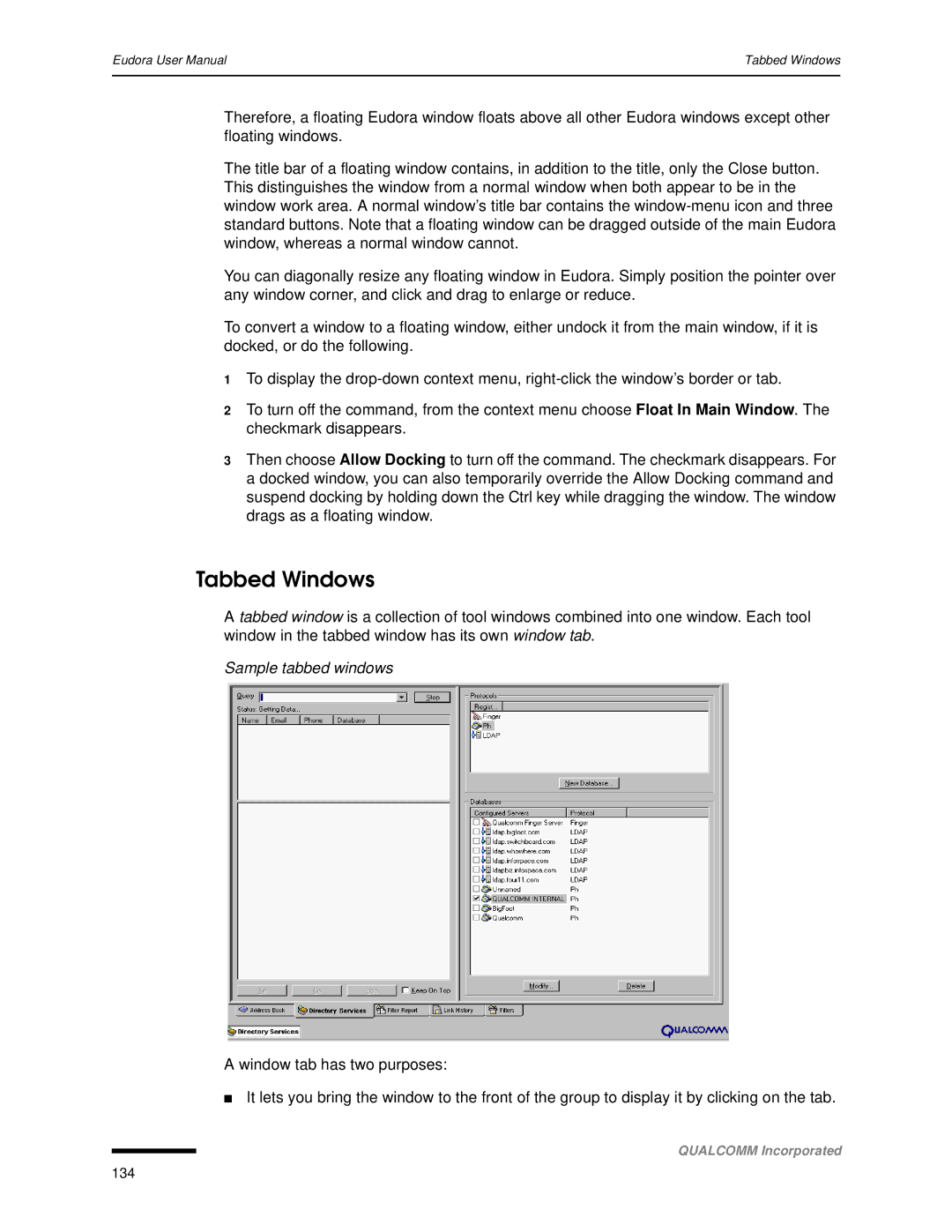 Qualcomm 4.3 user manual Tabbed Windows, Sample tabbed windows 