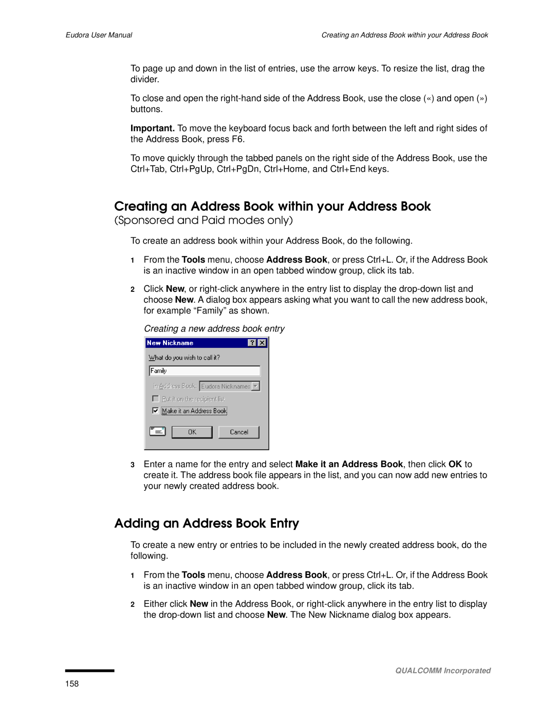 Qualcomm 4.3 user manual Creating an Address Book within your Address Book, Adding an Address Book Entry 