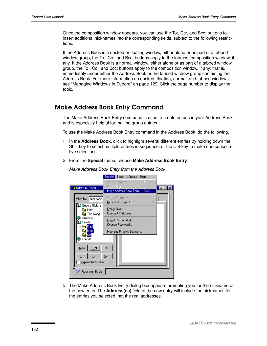 Qualcomm 4.3 user manual Make Address Book Entry Command 