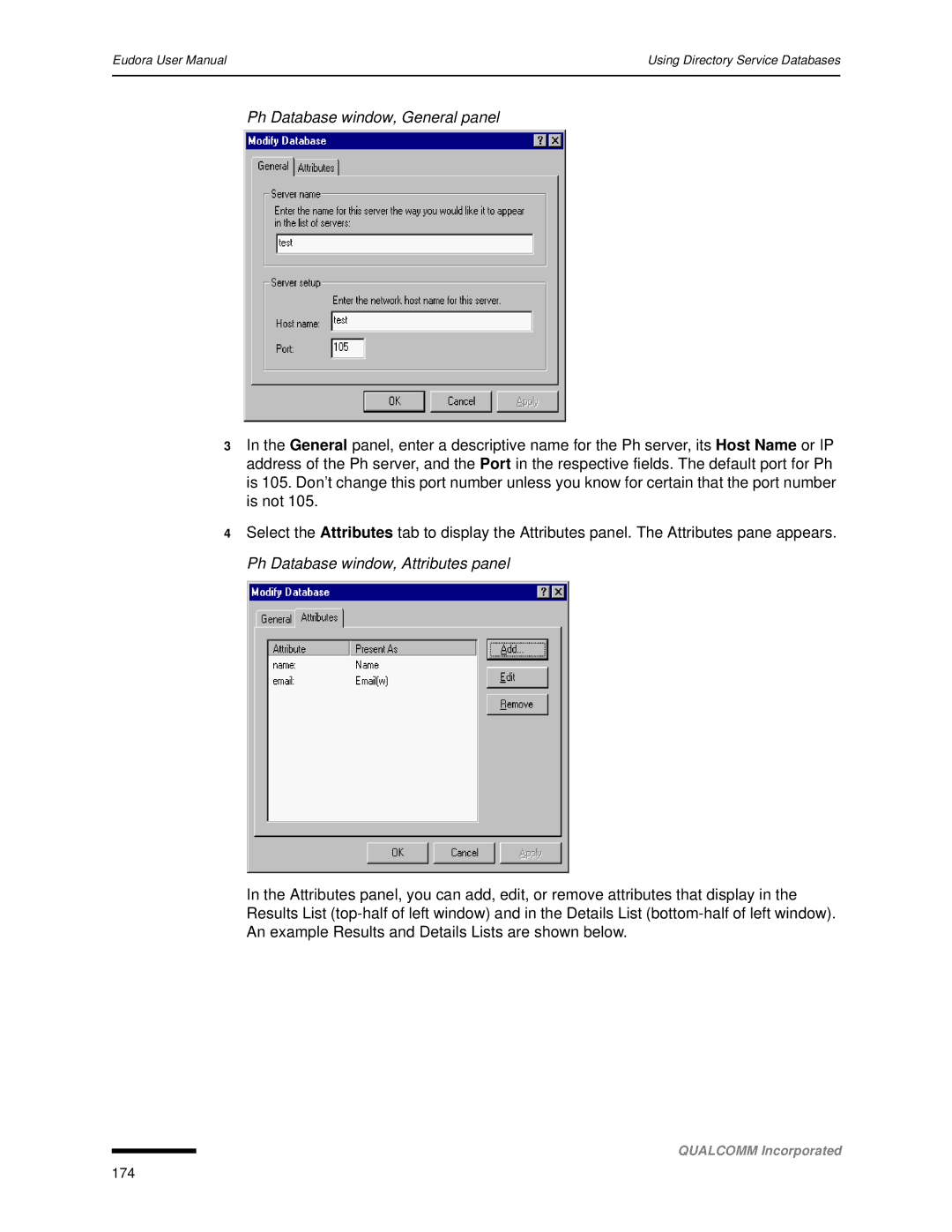 Qualcomm 4.3 user manual Ph Database window, General panel 