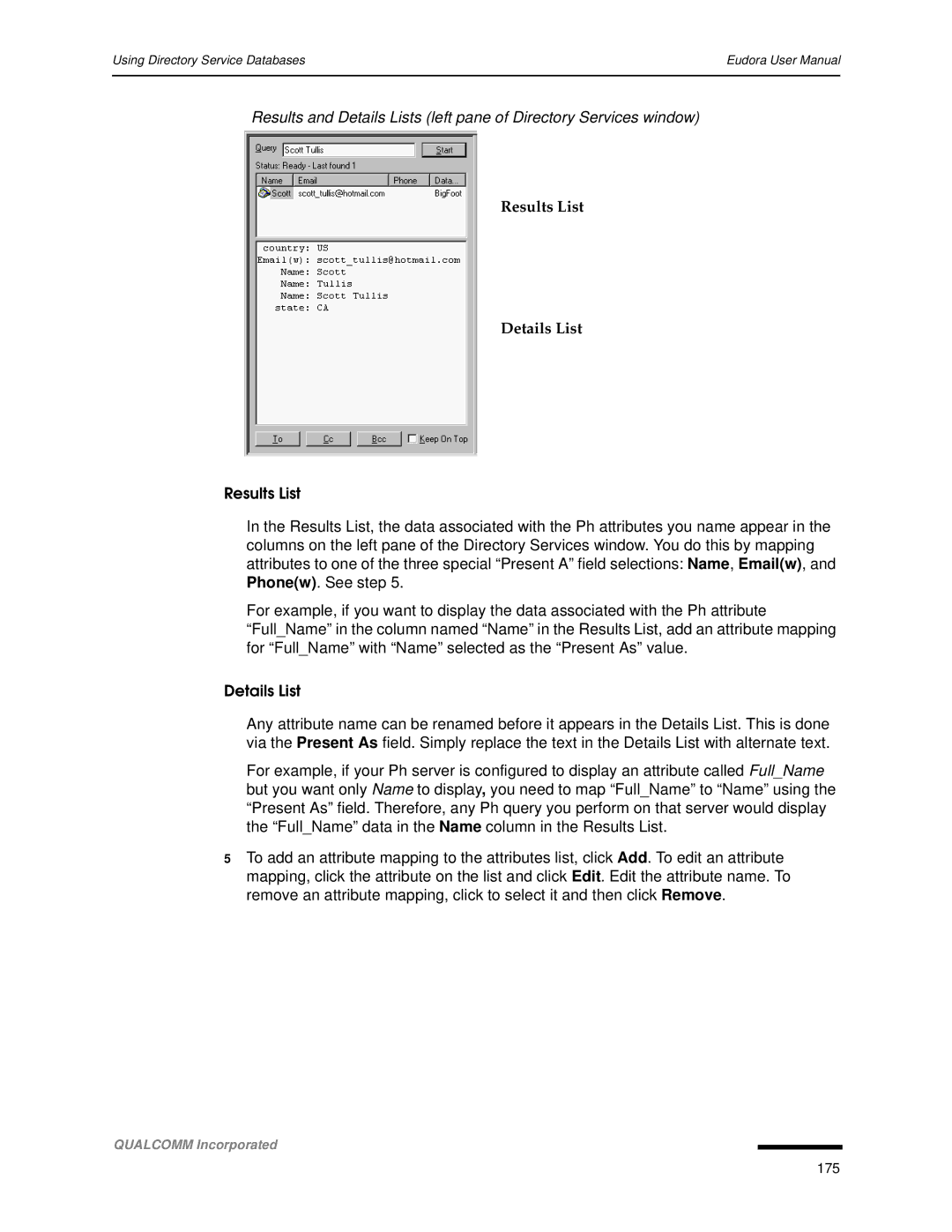 Qualcomm 4.3 user manual Results List Details List 