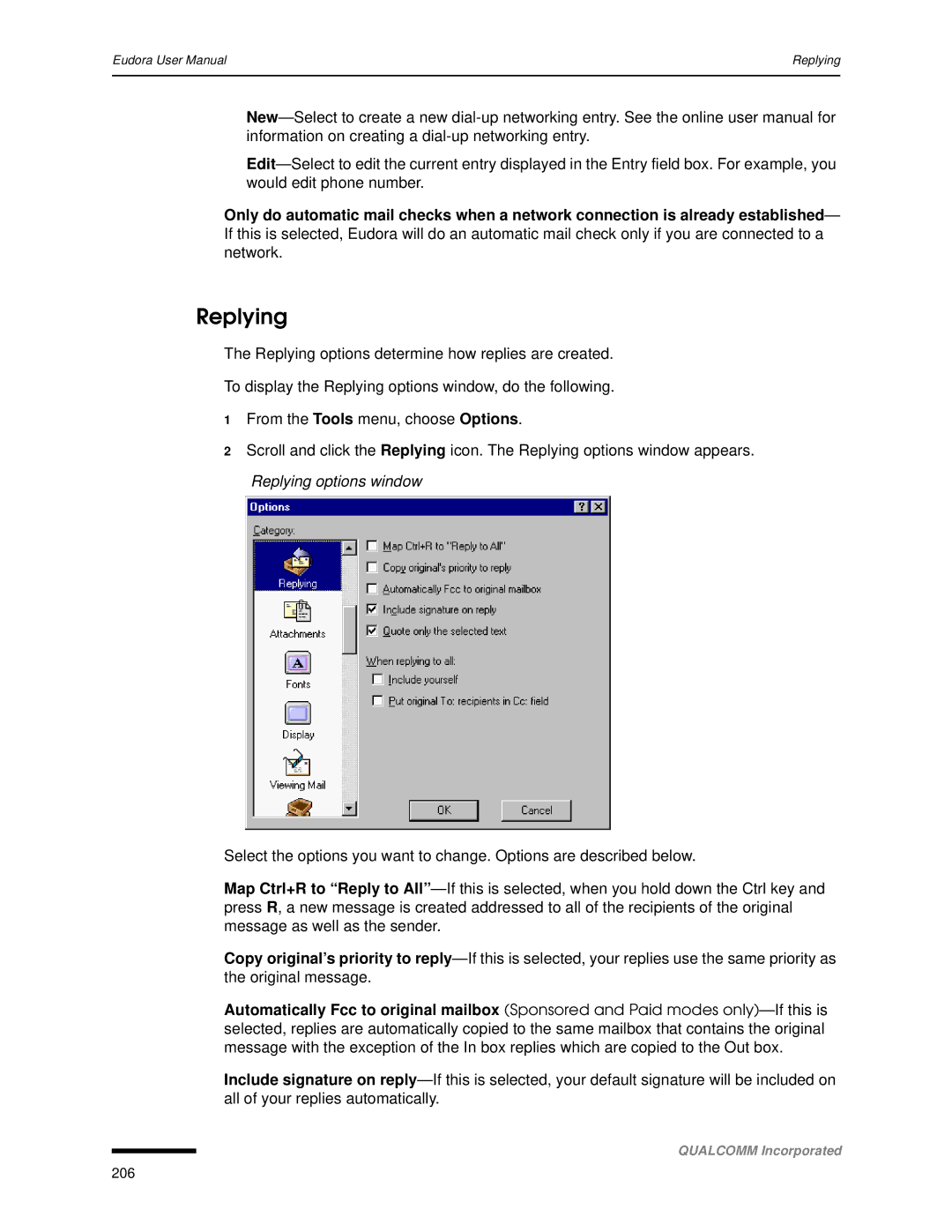 Qualcomm 4.3 user manual Replying 