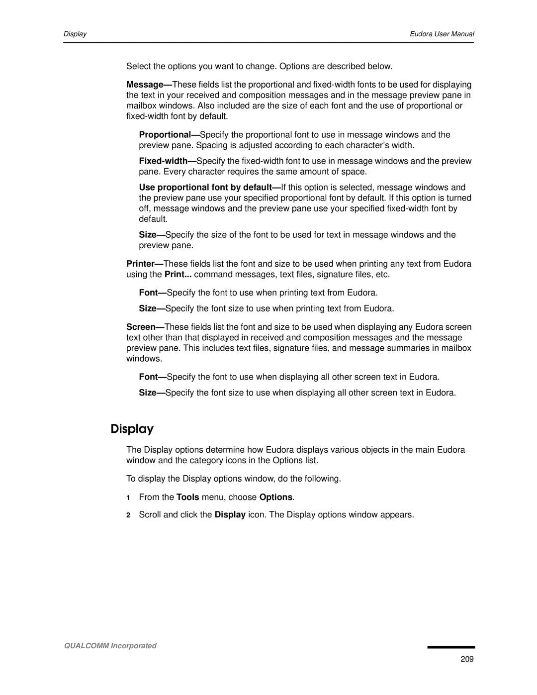 Qualcomm 4.3 user manual Display 