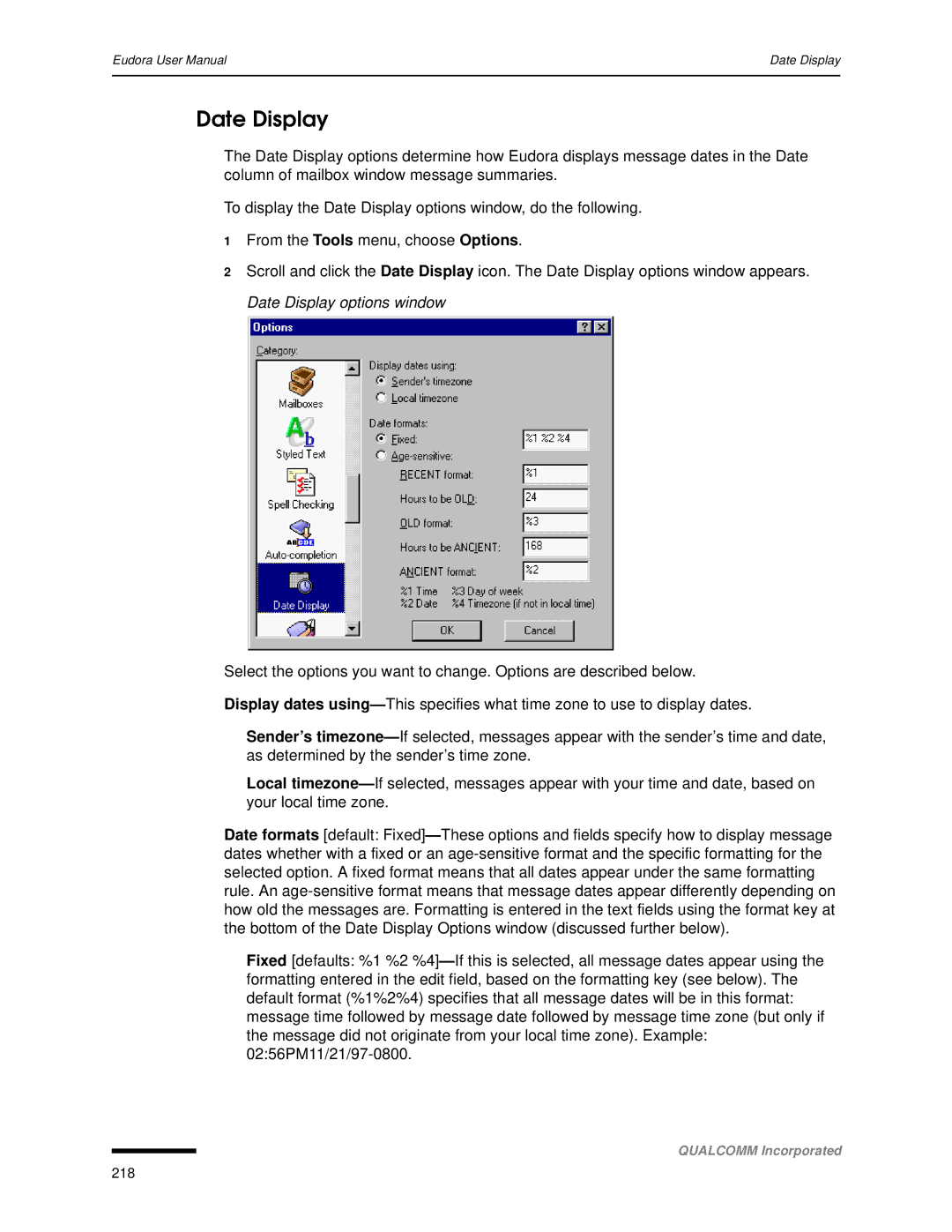 Qualcomm 4.3 user manual Date Display 