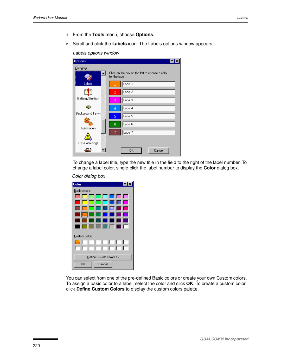 Qualcomm 4.3 user manual Color dialog box 