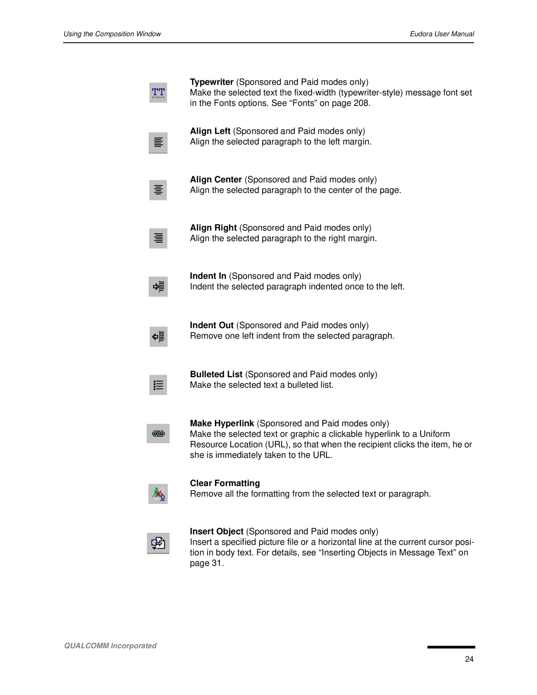 Qualcomm 4.3 user manual Clear Formatting 