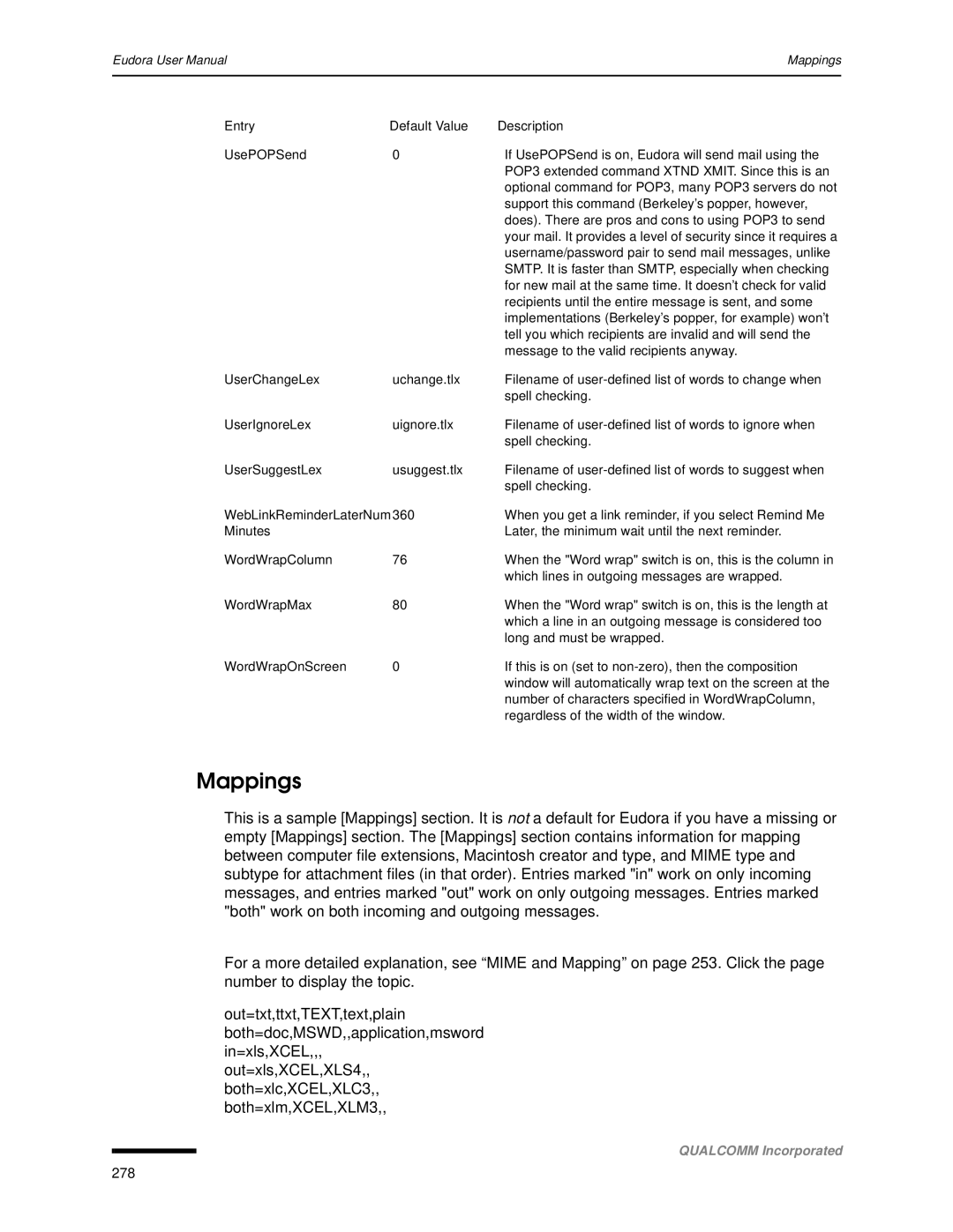 Qualcomm 4.3 user manual Mappings 