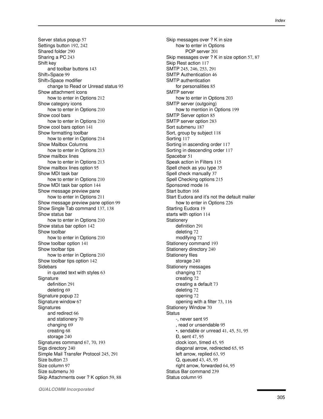 Qualcomm 4.3 user manual Smtp 245, 246, 253 