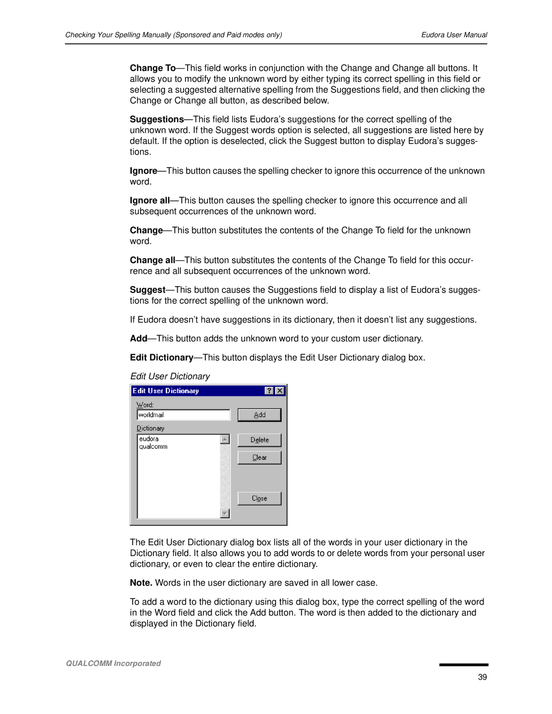 Qualcomm 4.3 user manual Edit User Dictionary 