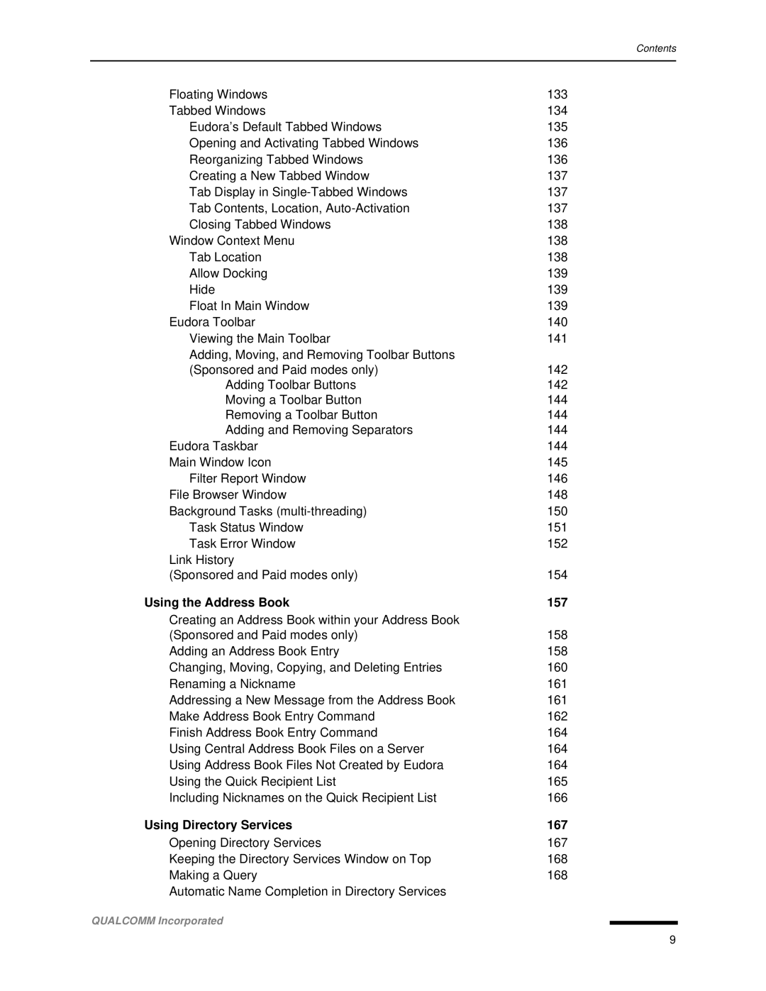 Qualcomm 4.3 user manual Using the Address Book 157, Using Directory Services 167 