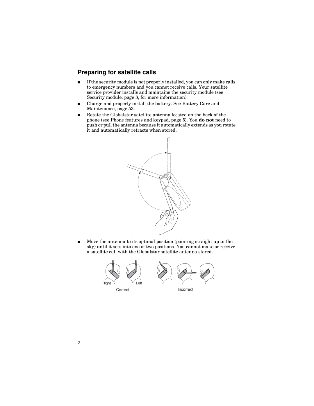 Qualcomm GSP-1600 manual Preparing for satellite calls 