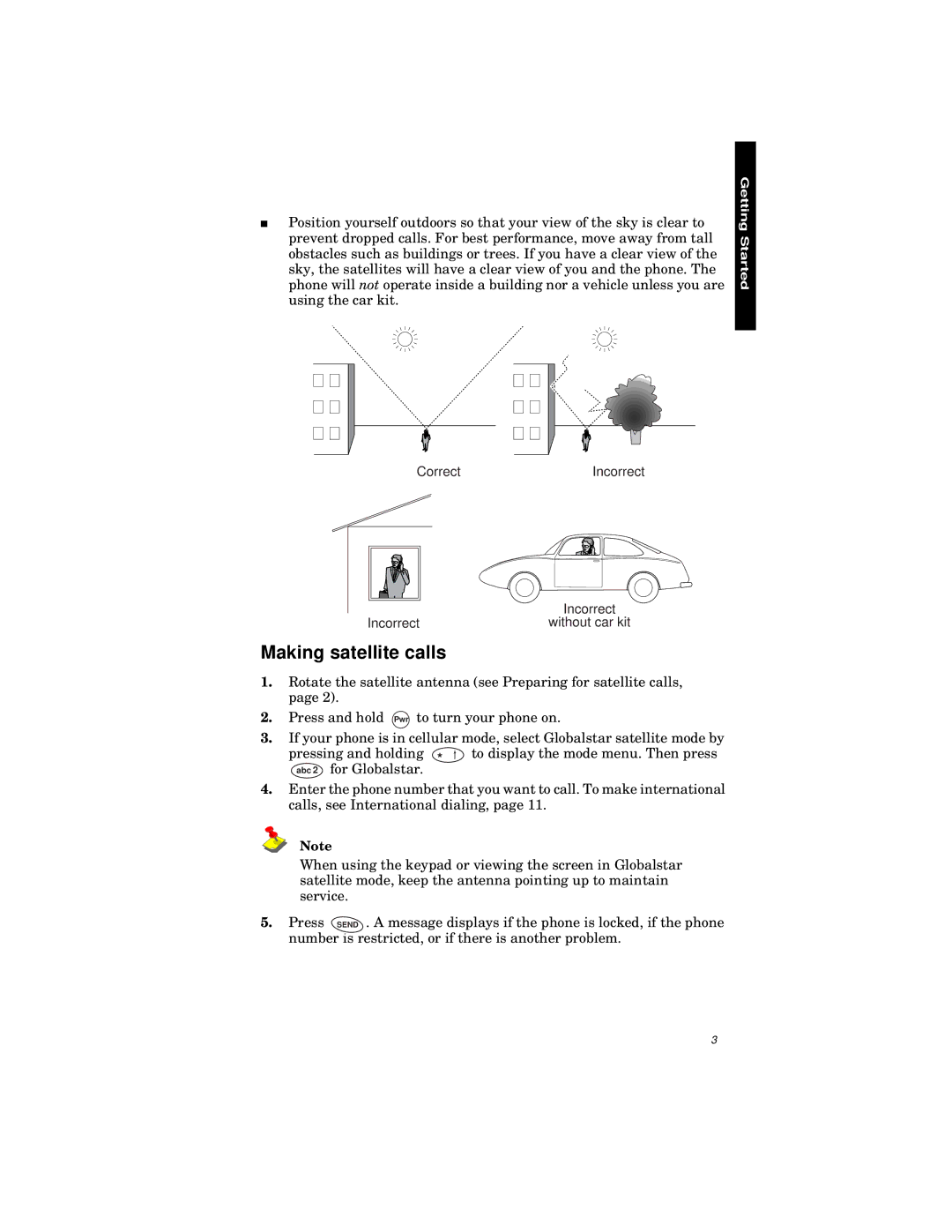 Qualcomm GSP-1600 manual Making satellite calls 