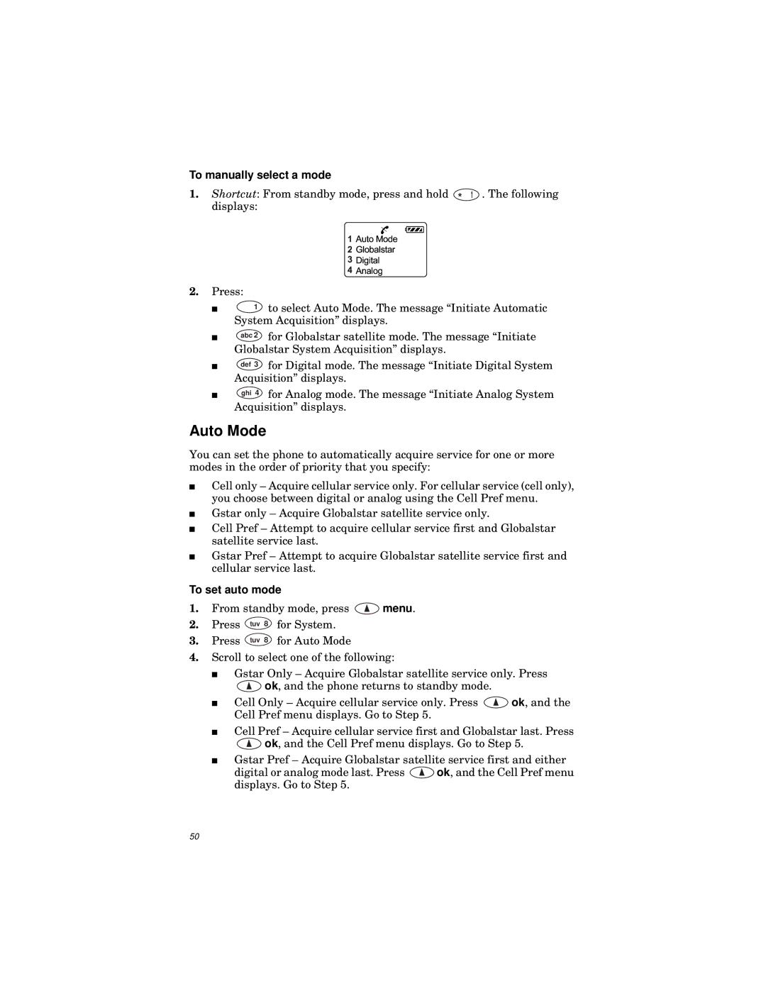 Qualcomm GSP-1600 Auto Mode, To manually select a mode, To set auto mode 