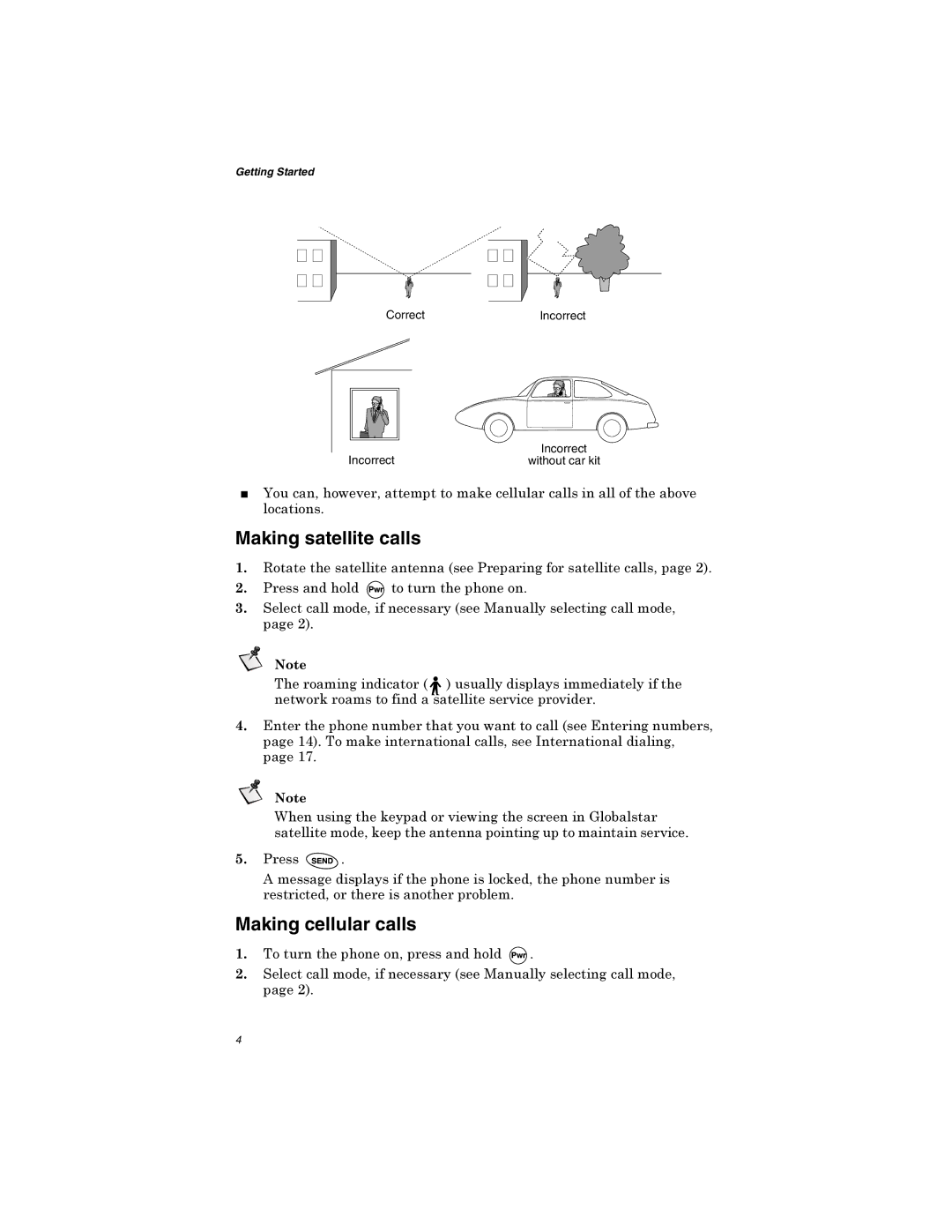 Qualcomm GSP-1600 manual Making satellite calls, Making cellular calls 