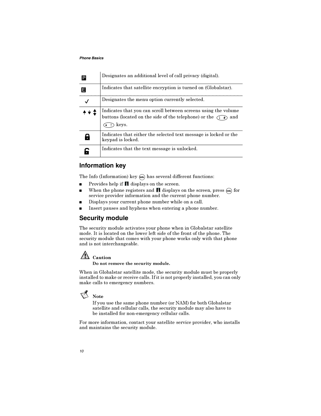 Qualcomm GSP-1600 manual Information key, Security module, 3URYLGHVKHOSLI GLVSOD\VRQWKHVFUHHQ 