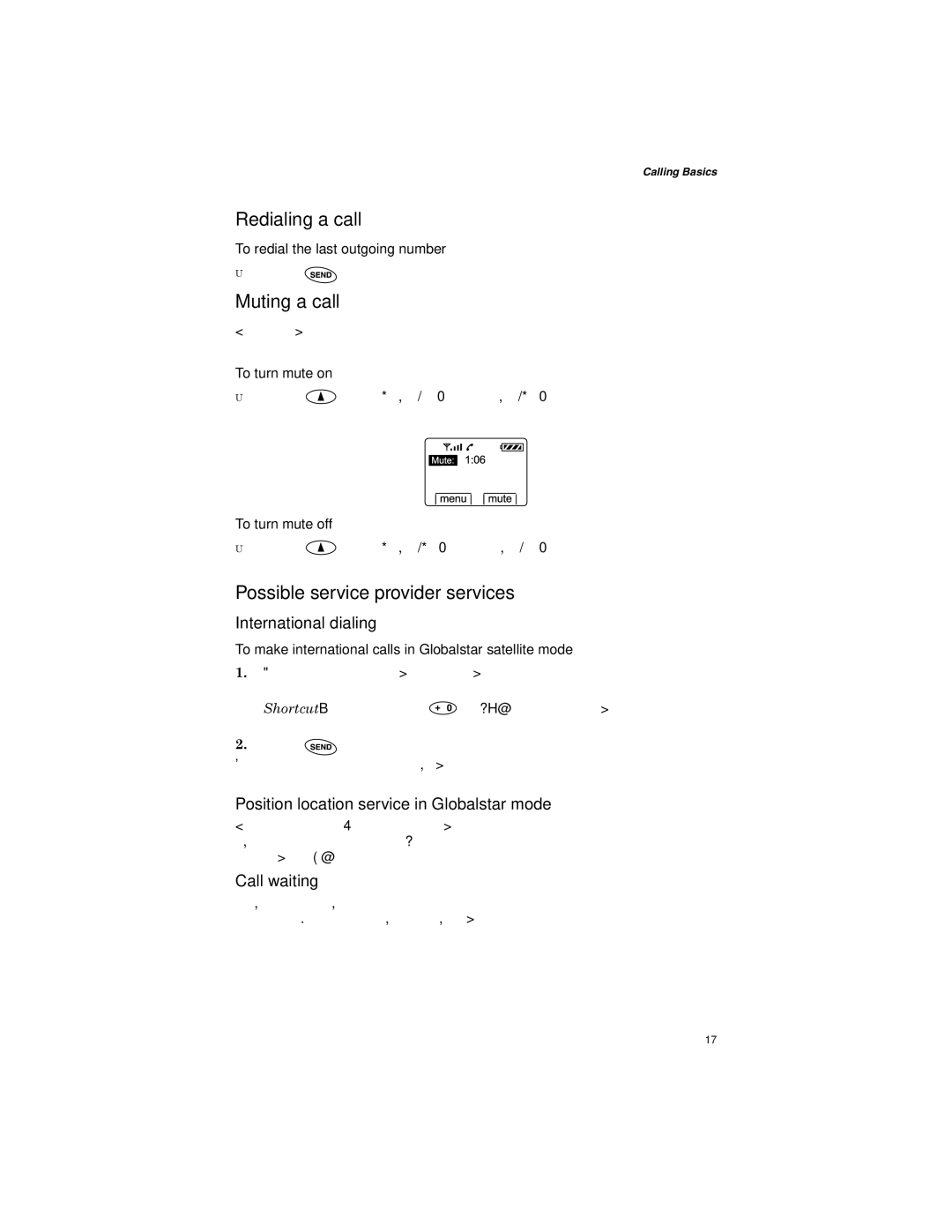 Qualcomm GSP-1600 manual Redialing a call, Muting a call, Possible service provider services 