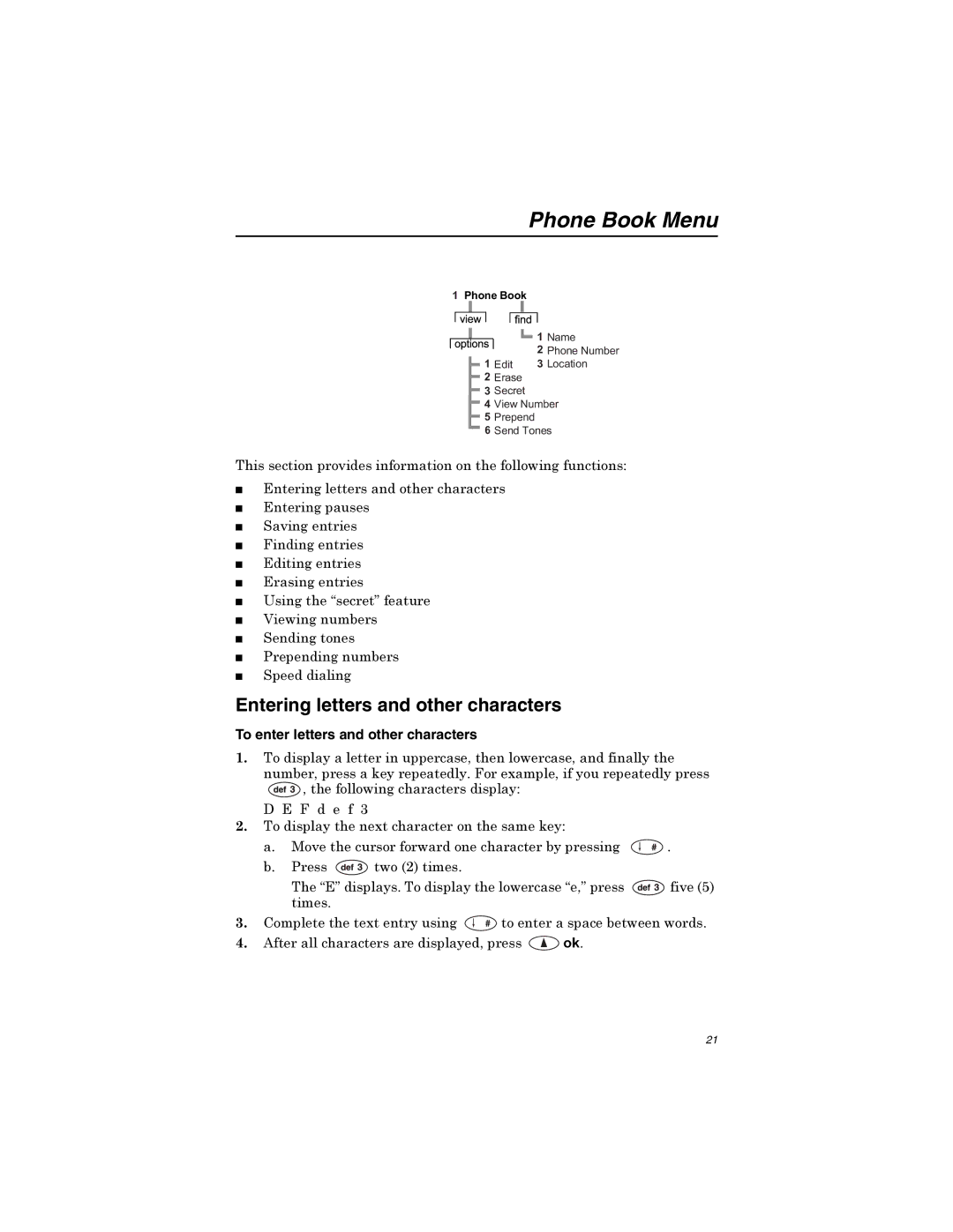 Qualcomm GSP-1600 Phone Book Menu, Entering letters and other characters, To enter letters and other characters, Wlphv 