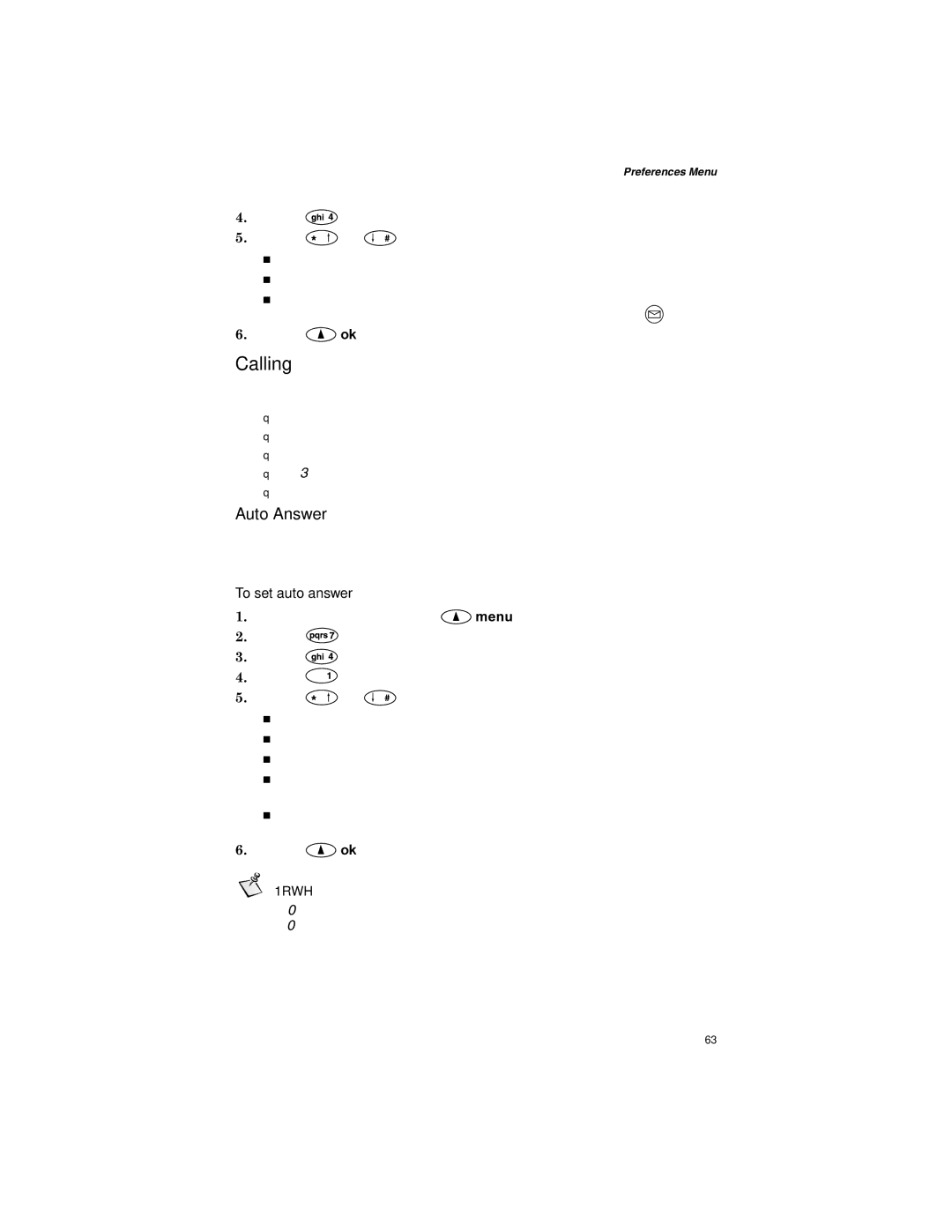 Qualcomm GSP-1600 manual Calling, Auto Answer, $Xwr$Qvzhu, To set auto answer, 2II¥3KRQHGRHVQRWDXWRPDWLFDOO\DQVZHU 