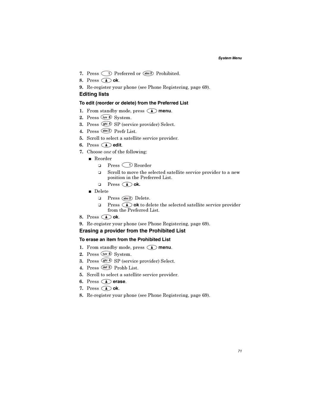 Qualcomm GSP-1600 manual 3UHVV 3UHIHUUHGRU 3URKLELWHG, To edit reorder or delete from the Preferred List, Hohwh 