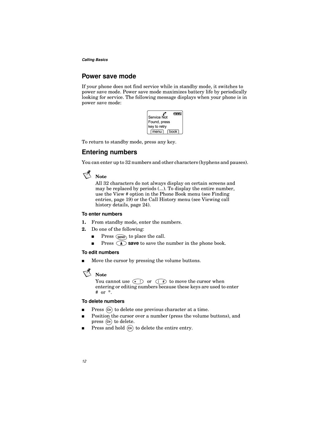 Qualcomm GSP-1600 manual Power save mode, Entering numbers, To enter numbers, To edit numbers, To delete numbers 