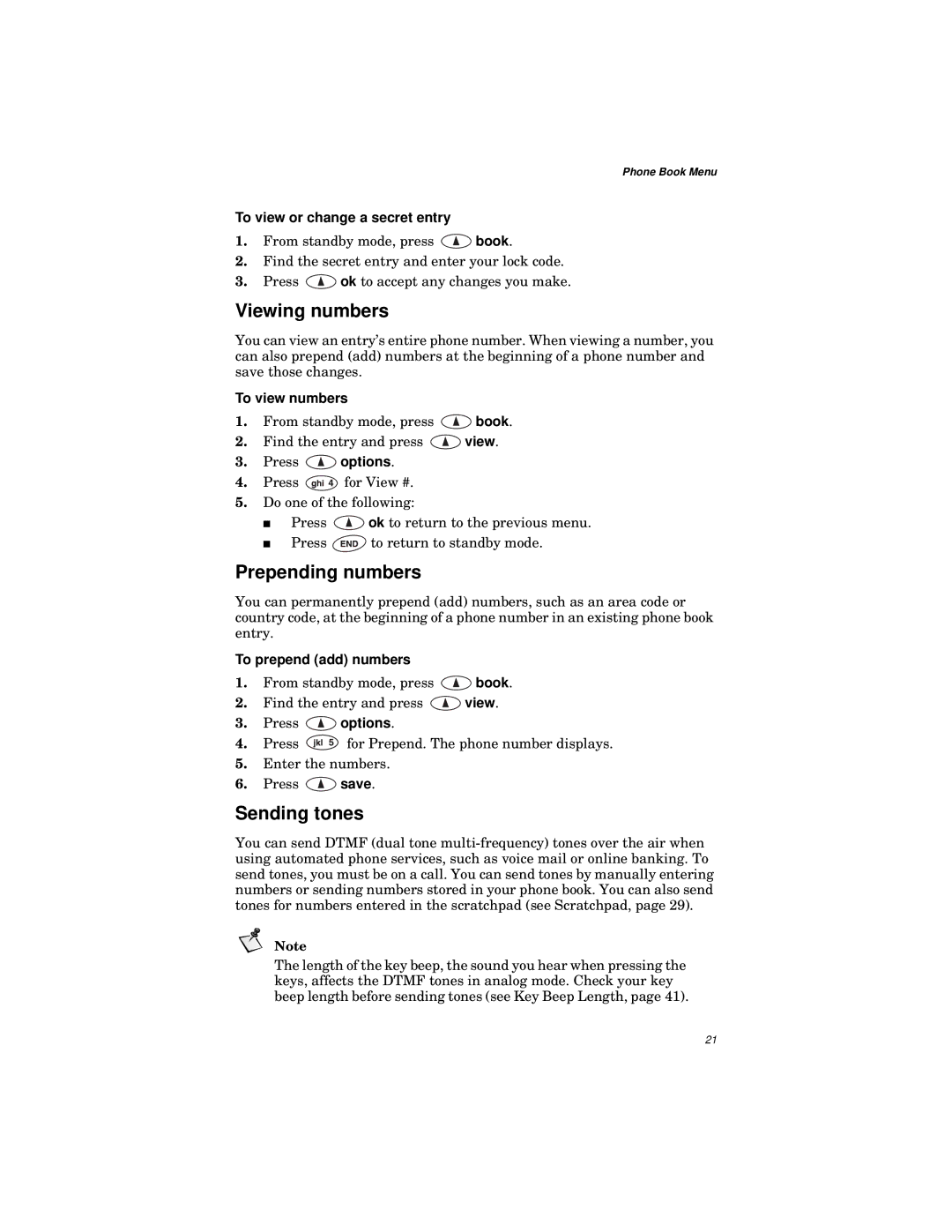 Qualcomm GSP-1600 manual Viewing numbers, Prepending numbers, Sending tones 