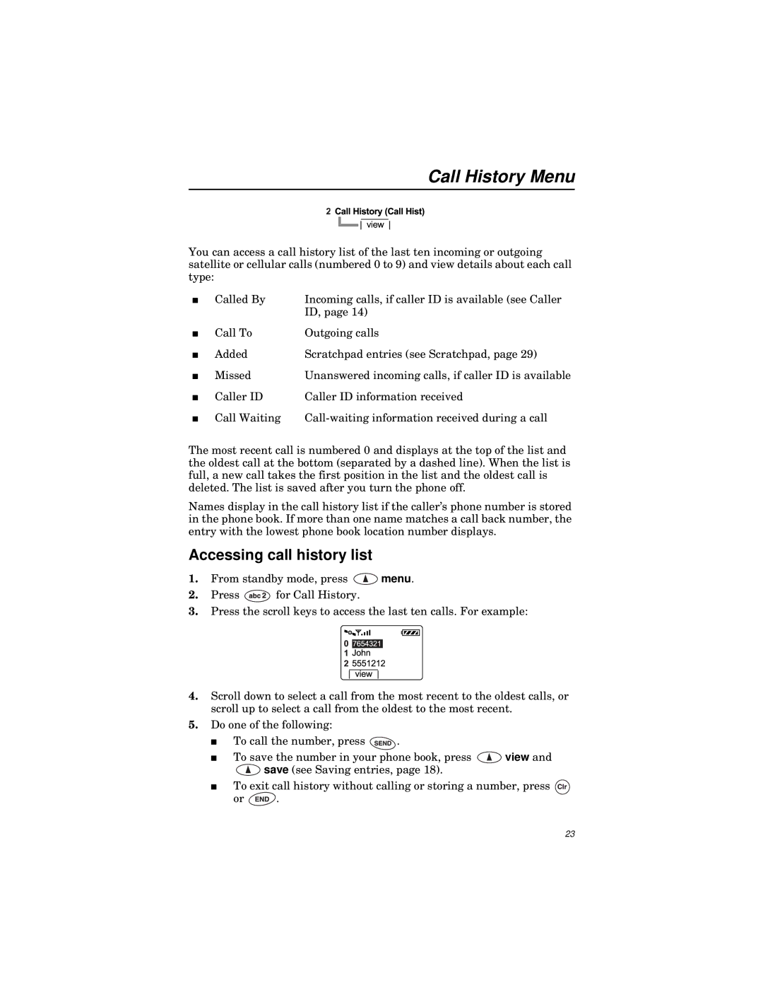 Qualcomm GSP-1600 manual Call History Menu, Accessing call history list 