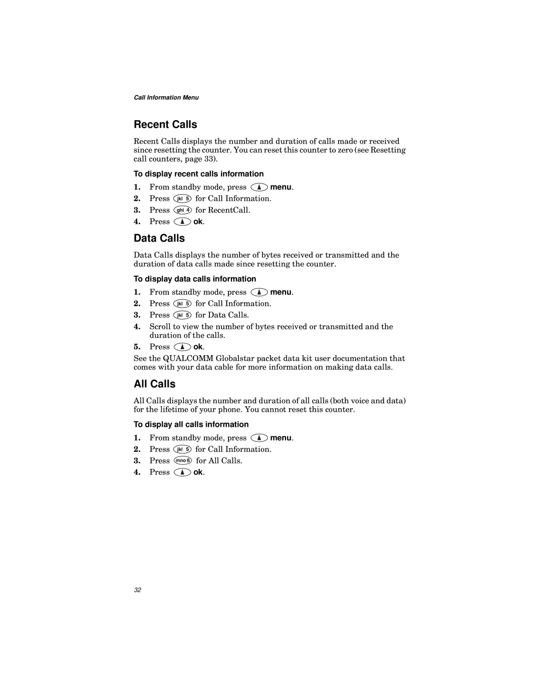 Qualcomm GSP-1600 manual Recent Calls, Data Calls, All Calls 