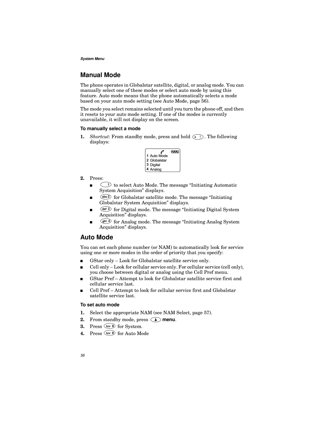 Qualcomm GSP-1600 Manual Mode, Auto Mode, To manually select a mode, To set auto mode 