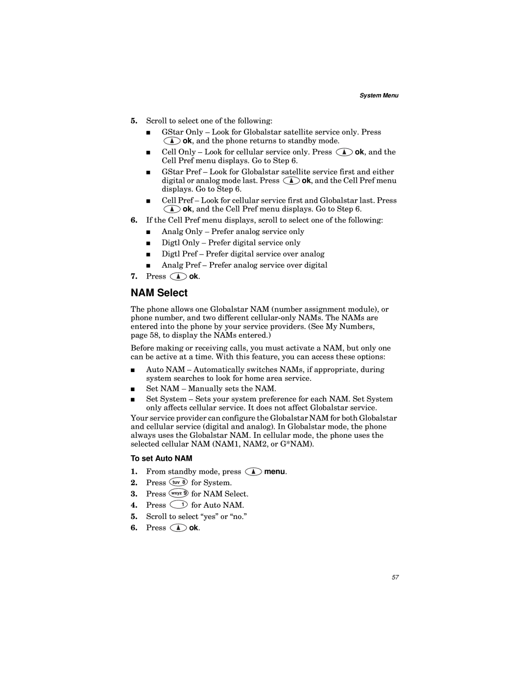 Qualcomm GSP-1600 manual NAM Select, To set Auto NAM 