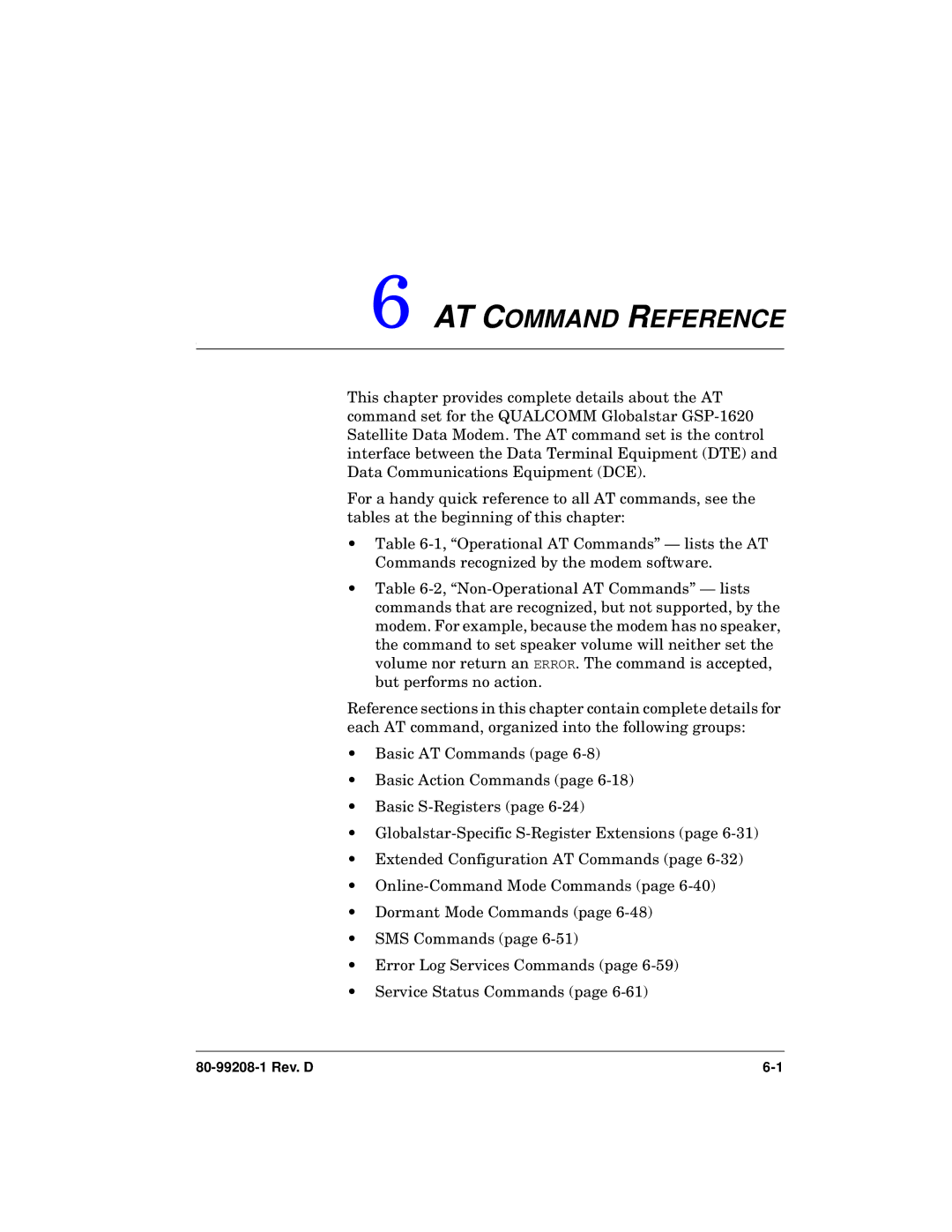 Qualcomm GSP-1620 specifications AT Command Reference 