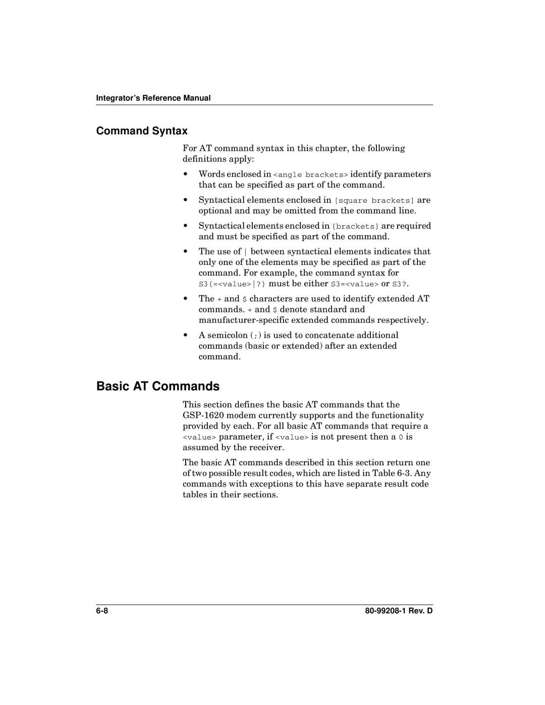 Qualcomm GSP-1620 specifications Basic AT Commands, Command Syntax 